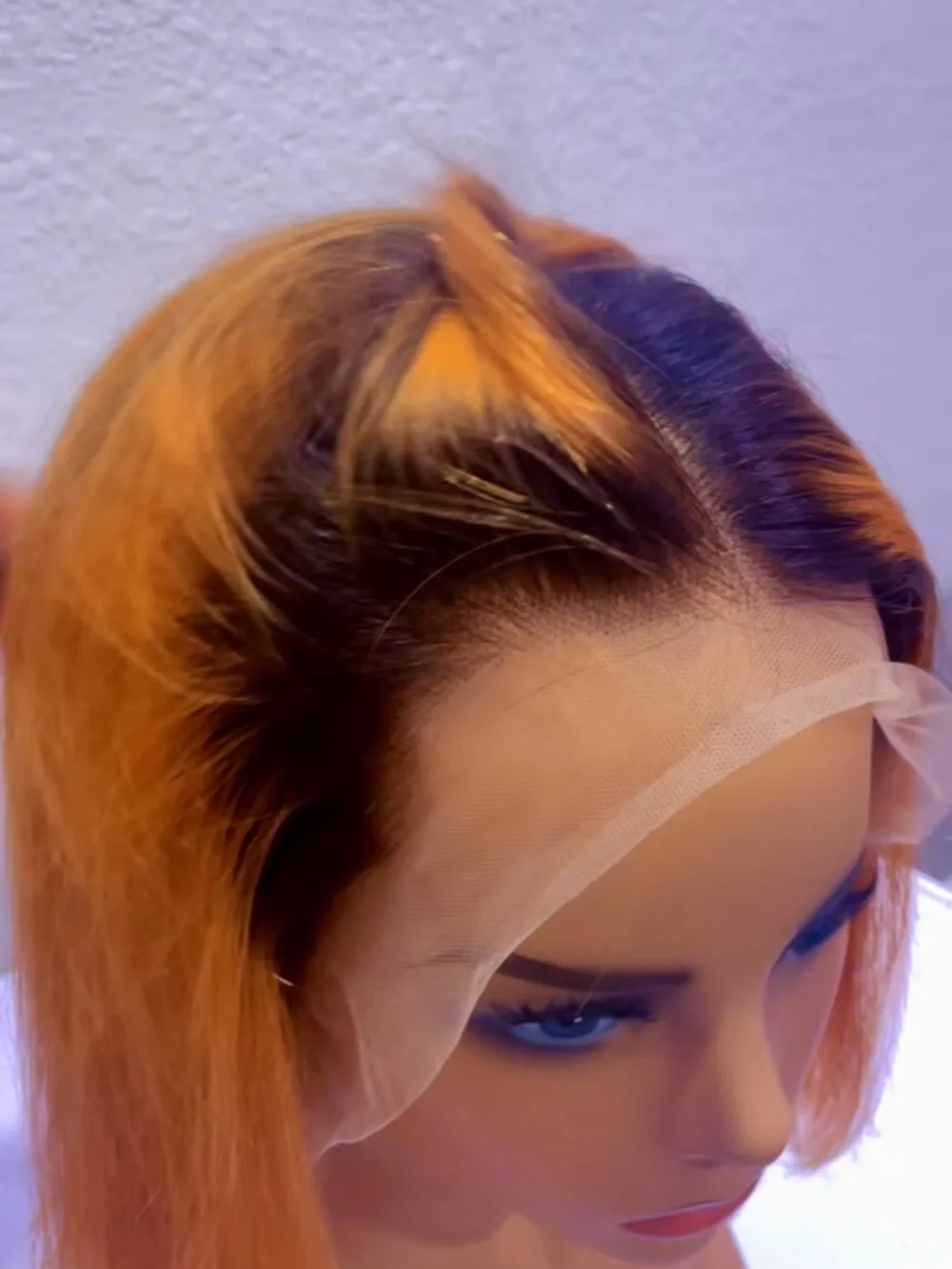 Vibrant Orange Lace Front Wig with Natural Dark Roots - Women Hair Wig